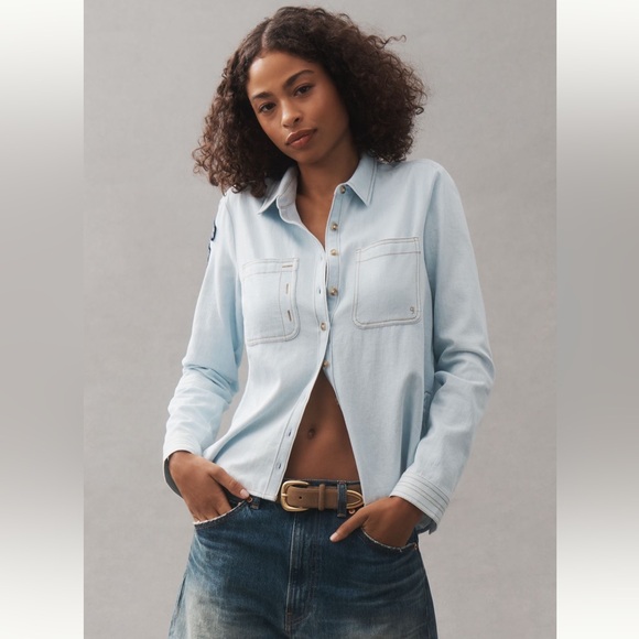 Pilcro Tops - Anthropologie Pilcro Buttondown Patch Shirt | Light Denim | Small | NWT